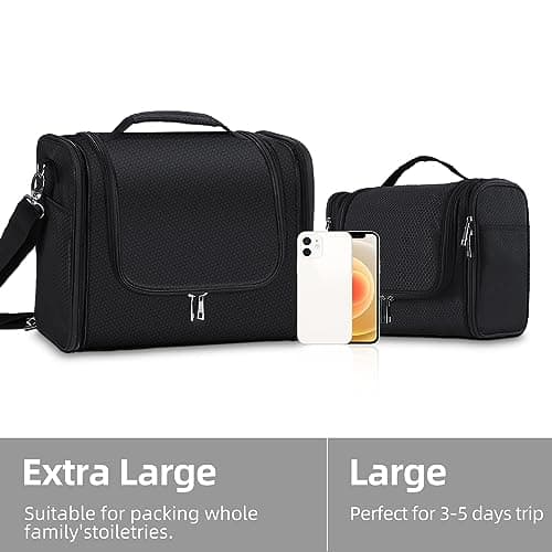 Large Capacity Toiletry Bag for Women and Men, Hanging Toiletry Organizer Cosmetics Makeup Bag, Water-Resistant Dopp kit Shaving Bag for Full Sized Toiletries, Travel Essentials, Black, XL, Classic — view 6