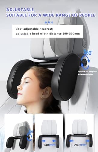THOMIX Car Seat Headrest Pillow for Dodge Magnum Neon Charger Challenger Durango Viper, Adjustable Car Seat Head Neck Support, for Adult and Kids, Travel Sleep Side Pillow, Easy to Install,A Black — view 2