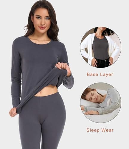 wirarpa Women's Thermal Underwear Set Cotton Base Layer Top & Bottoms M — view 3