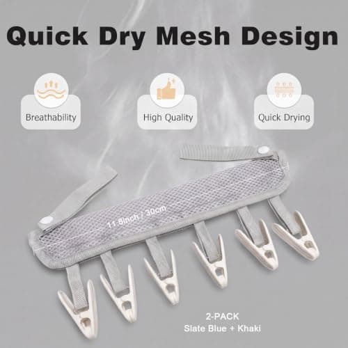 Travel Drying Hanger for Heated Clothes Airer & Clothes Drying Rack Washing line, Foldable Portable Sock Hangers for drying with 6 Laundry Pegs for Underwear Bra Towel Home Cruise Outdoor 2 Pack — view 2