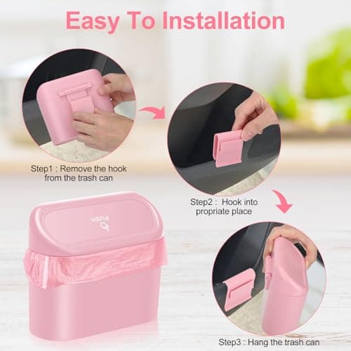 1 Pcs Pink Car Accessories Mini Car Bin Pink with Lid ＆ 100 Pcs Trash Bags — view 6
