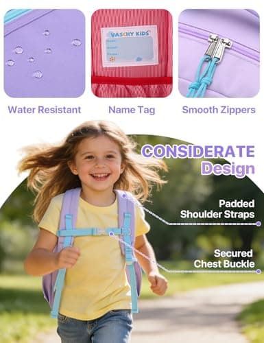 VASCHY Toddler Backpack, Girls School Bag Lightweight Plain Color-block Small Kids Bookbag for Preschool/Kindergarten/Daycare/Travel Lightweight Purple — view 5