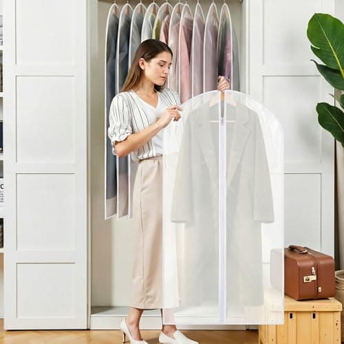 12 Pack Garment Bags, 47in PEVA Suit Bags Clothes Covers, White Edge — view 6