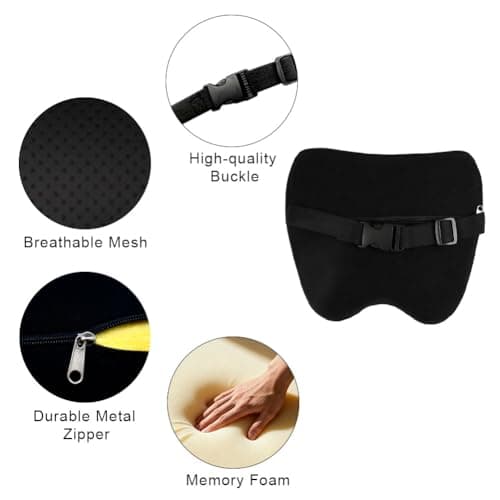 Alaoo Car Neck Support Pillow, Car Seat Headrest for Relieving Neck Fatigue with Adjustable Strap, Soft Memory Foam and Breathable Removable Cover for Passenger or Driver, Black Border — view 3