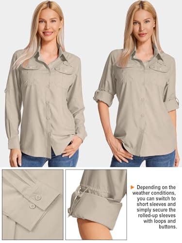 Peysuck Women's Safari Shirts, UPF 50 Sun UV Protection Light Khaki — view 4