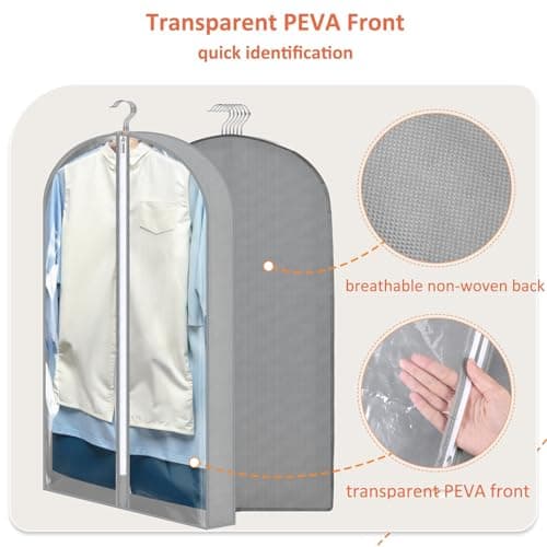 4 Pack Garment Bags, 40/60 Inch Clothes Covers with 4" Gusset, Grey — view 3