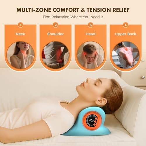 Neck Massager 2025 Portable Neck Traction Device, Cervical Stretcher with Heating & Vibration – Relieve Muscle Tension, 3-in-1neck Pillow Customizable Massage Modes with Wireless Remote Control — view 3