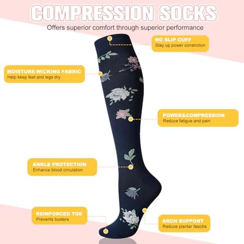Zuimei 6 Pairs 20-30 mmhg Compression Socks for Women Men — view 5
