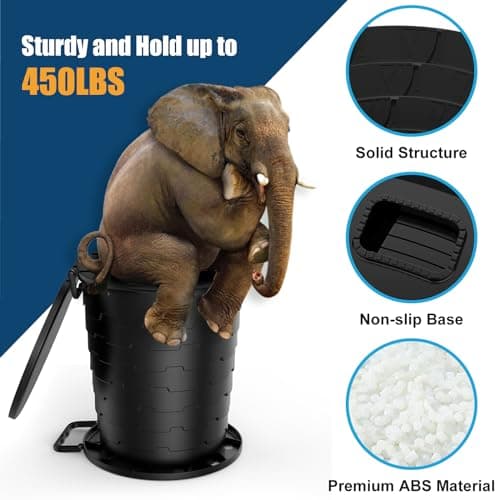 WADEO Upgraded Foldable Camping Toilet, Collapsible Potty with Lid & Toilet Roll Holder, Portable Travel WC for Camping, Trip, Car (Black - Retractable) — view 3