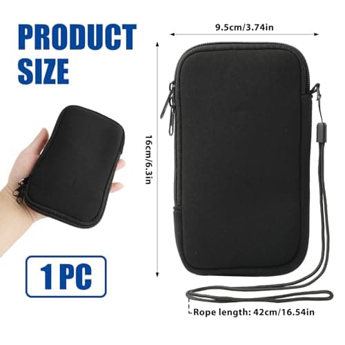 pawpoem Phone Sock,Neoprene Phone Pouch,Mobile Phone Sleeve Case with Zipper, Universal Phone Case for All Kinds of Smartphones, Shockproof and Waterproof Pouch for Travel, Outdoor, Daily Use,Black — view 2