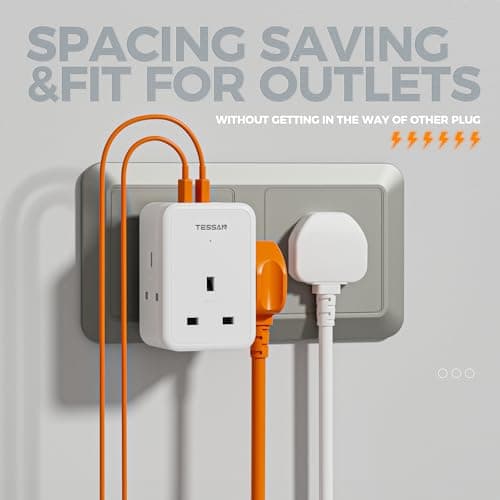 TESSAN 3 Way Multi Plug，Extension Socket with 3 USB Charging Station — view 3