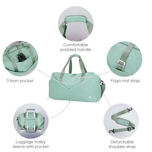 Ceneda Large Gym Bag with Toiletry Bag, Water Resistant Sport Duffel Bag with Shoes Compartment & Wet Pocket, Portable Lightweight Travel Bag, Overnight Weekender Bag Yoga Bag, Mint Green — view 6