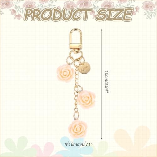 sourcing map Flower Charm Keychain Cute Resin Rose Gold with Jewelry Box — view 2