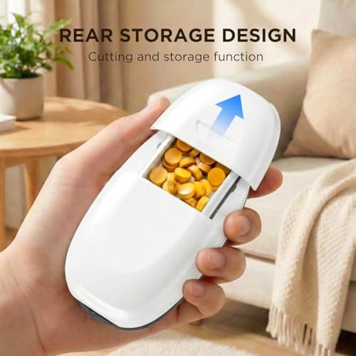 Pill Cutter Splitter for Small and Tiny Pills, 1/2 1/4 Pill Splitter for Small Pills,Vitamins, Tablets in Half or Quarters, Accurate and Easy Cutting, Stainless Steel Blade, Back Storage (Black+White) — view 6