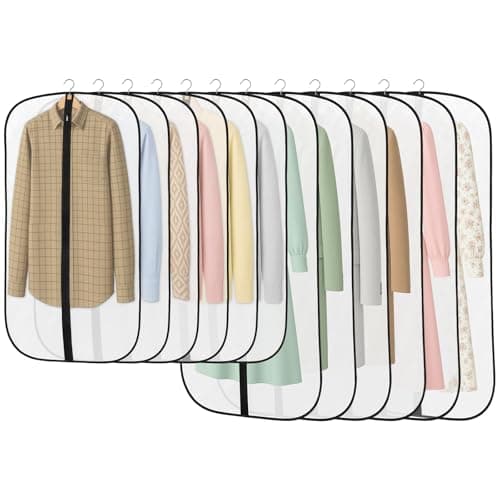 12 Pack Garment Bags, PEVA Translucent Clothes Covers, Suit Bag 40in+47in