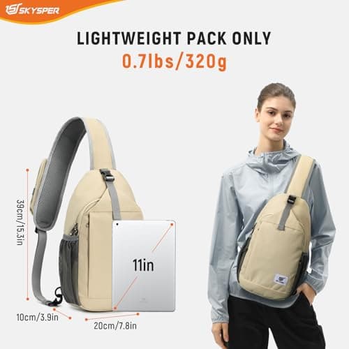 SKYSPER Sling Bag RFID Cross Body Bag Recycled Crossbody Backpack Travel Daypack(Beige) — view 2