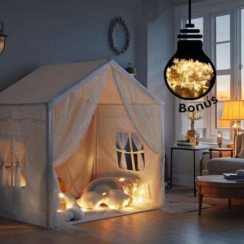 Kids Play Tent, Play Tent for Toddlers Age 3-12, Indoor Playhouse with Carry Bag, Safe PVC Frame & Breathable Cotton Canvas, Easy Setup, Encourages Imaginative Play (Beige) — view 3