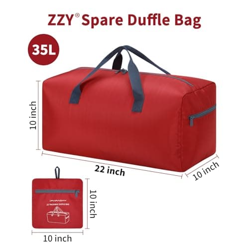 ZZY 35L Foldable Travel Duffle Bag, 22-Inch Packable Small Duffel Bag Lightweight Holdall for Camping, Storage, Travel-Red — view 3