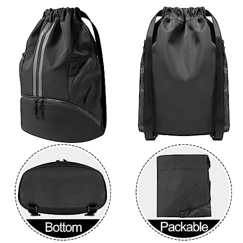CHEPULA Drawstring Bags Black,PE Bags Drawstring Gym Bag,String Swimming Backpack with Shoe Compartment Suitable for Sports, School, Gym, Travel, Swimming and Holidays — view 5