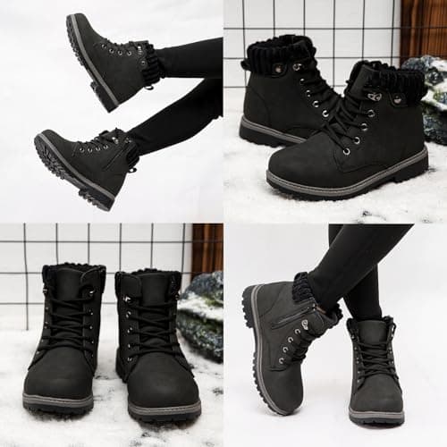situkeke Boys Girls Ankle Boots Walking Hiking Boots Side Zipper Lace Up Kids Ankle Booties Waterproof Kids Trainers High Top Outdoor Footwear,Black,EU38 — view 6