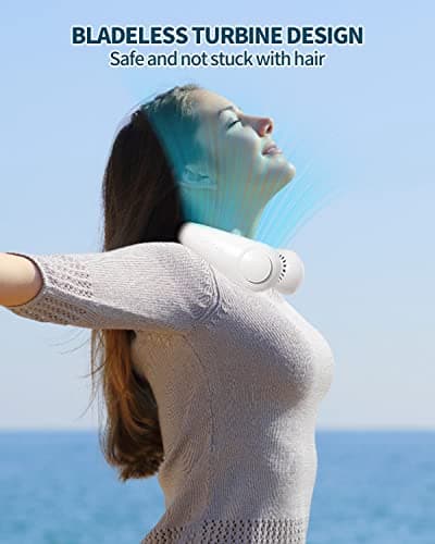 Neck Fan, Portable Neck Fan USB Rechargeable, Hands Free Bladeless Personal Fan with 360°Cooling Airflow, 3 Wind Speed for Home Office Travel Sports Outdoor Summer — view 4