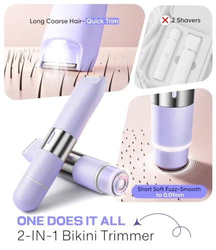 Bikini Trimmer Women 2-in-1 Facial Hair Remover for Women,USB-C Razors Woman,Dual Head Shaver Women with Light for Intimate,Lady Shavers for Woman Pubic Hair for Lip Underarm Body,Travel Lock,Violet — view 3