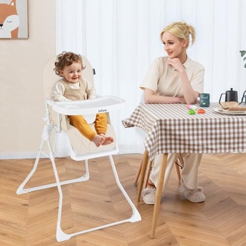 INFANS Baby High Chair, Quick One-Hand Fold Highchair for Babies and Toddlers with Adjustable Footrest Removable Dishwasher Tray PU Seat, Compact Highchairs for 6-36 Months (Beige) — view 2