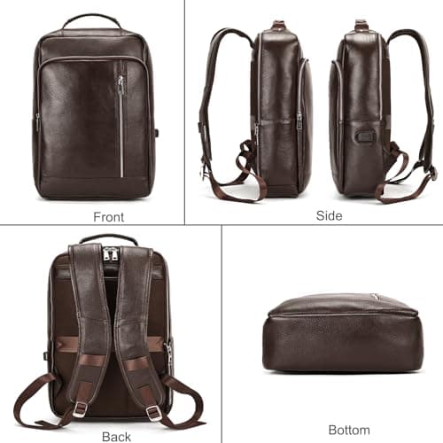 LUUFAN Genuine Leather Backpack Men Casual Daypack Vintage 15.6 Inch Laptop Rucksack Business Slim Travel Outdoor Shoulder Bag with Trolley Sleeve (Coffee) — view 2