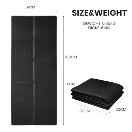 Good Nite Foldable Yoga Mat Non Slip Portable Fitness Mat Foldable Light Gym Mat Pilates Sport Travel Exercise Mat for Women Men 183 x 61 x 0.6 cm（Black） — view 2