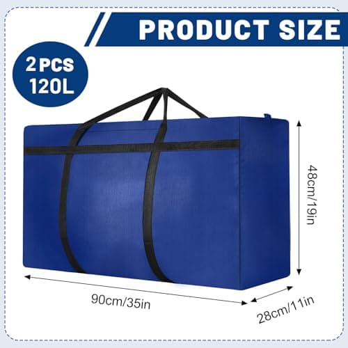 2 Pack 120L Large Moving Bags, Storage Bags, Moving Box with Zip, Blue — view 2