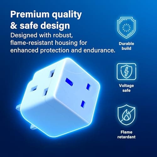 2 Way 3 Pin UK Plug Adapter Splitter, 13A Fused Dual Socket Power Extension, Compact UK Plug Adapter for Home, Office, and Kitchen Use. — view 3