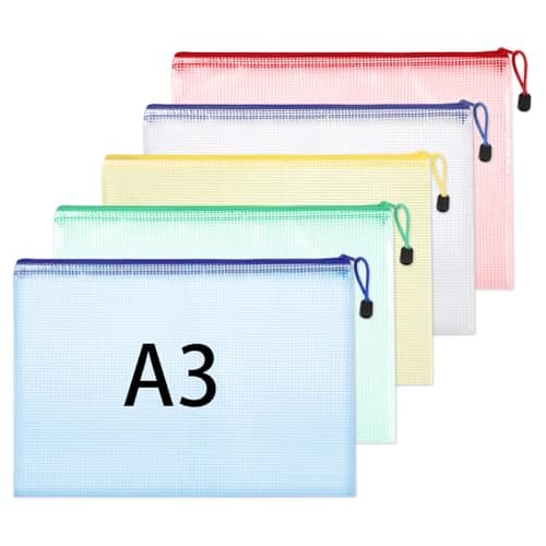 A3 Plastic Wallets, 5 Pack Zip Lock Bags Mesh Document Wallet File Folders