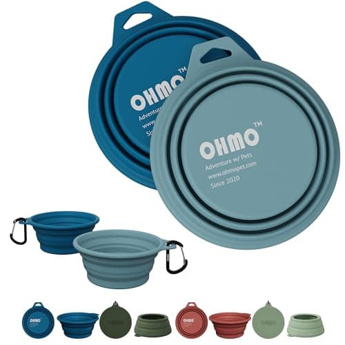 OHMO Collapsible Dog Water Bowl for Travel, 2pcs, 400ml, Dark&Light Blue