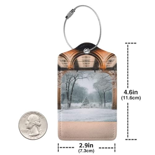 Winter Backdrop Leather Luggage Tag, Stainless Steel Luggage Tag - Waterproof, Scratch Resistant, Travel Tags with Privacy Protection (1/2/4 Piece Set) — view 4