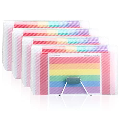 4 Pack A6 Expanding File Folder, 13 Pockets Portable Accordion Document Organiser, Rainbow Expandable Receipt Wallet & Plastic Bill Storage for Office, Home, School