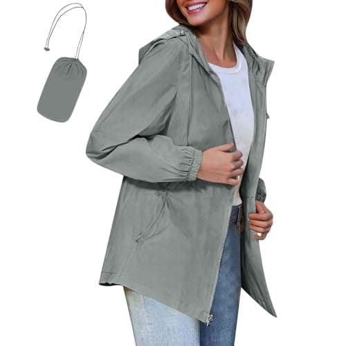 Waterproof Jacket Packable Rain Coats for Women Lightweight Rain Jacket with Hooded Ladies Packable Functional Jackets Windbreaker Breathable Active Outdoor Coats Gray S