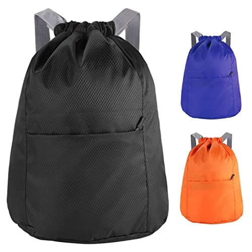 Medo Drawstring Sports Backpack, Waterproof Oxford Gym Bag, Black