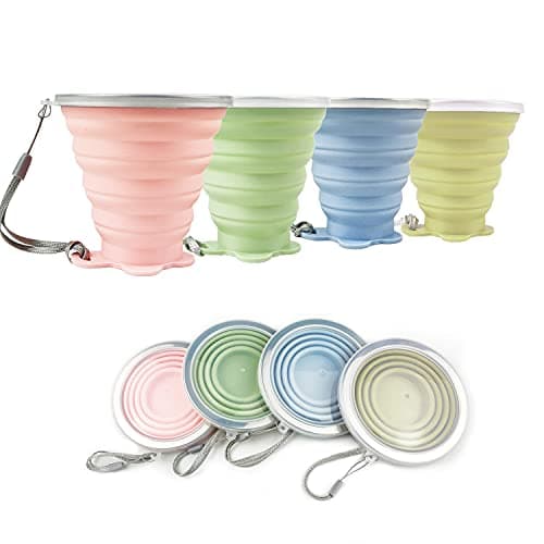 ddLUCK Silicone Foldable Cups, Travel Camping Mug with Plastic Sealing Lid