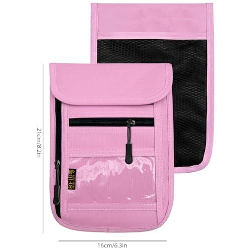 RFID Blocking Travel Neck Wallet Pouch and Passport Holder，Travel Neck Pouch Passport Holder for Women & Men, Pink, Minimalist — view 3