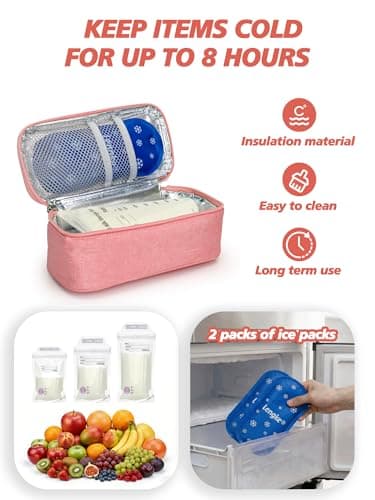 Leng Ke Breastmilk Cooler Bag - Breast Milk Cooler Travel Bag with Temperature Display, Insulated Breastmilk Cooler Bag for Travel, Breastmilk Storage Bag for Daycare Travel Nursing Mom (Pink) — view 4