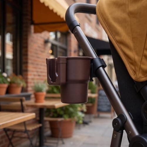 Stroller Cup Holder with Phone Mount for Pushchairs, Brown PP — view 6