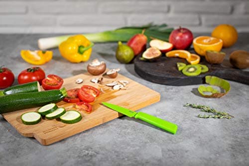 Kuhn Rikon Paring Knife for Fruit, Vegetables and Cheese, Japanese Stainless Steel Blade with Non-Stick Coating, Secure Grip Handle, Finger Guard and Safety Sheath, Green - Colori+ — view 2