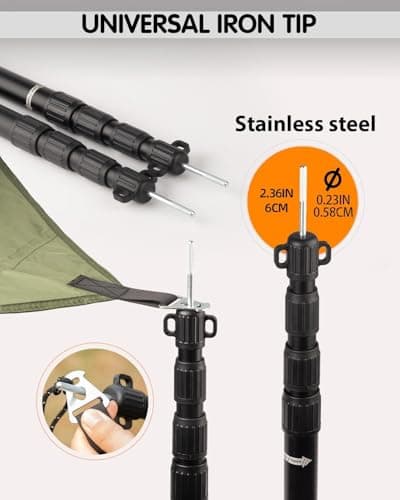 AVOFOREST Tent Poles, Telescoping Tarp Poles, Aluminium Adjustable Camping Tent Poles for Tarp with Lightning Protection Cap Awning Poles Set for Canopy Porch Sun Sails Awning, 88-265cm ((4PCS) Black) — view 5