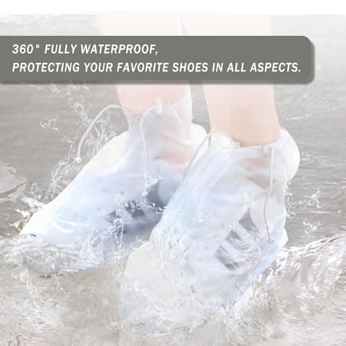 YOUNLEN Waterproof Shoe Covers Rainproof shoe covers Silicone shoe covers Keeps shoes dry in rainy days Suitable for outdoor walking and cycling（Transparent white） — view 2