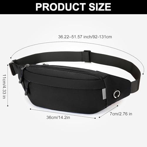 RISIPU Bumbags for Ladies Men,Waterproof 3 Zip Pockets Waist Bag with Headphone Jack and Adjustable Strap,Lightweight Bum Bag for Sport Running Hiking Cycling Travel ，Black — view 3