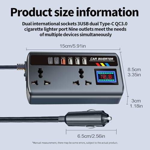 Vehicle Powers Inverter | Inverter Car Converter To Outlet Plug | 12V To 240V Interchangeable | 2 Sockets Output 3 USB Ports Outlet | 12V/24V 220V Outlet Adapter For Laptop Camping Road Trip — view 4
