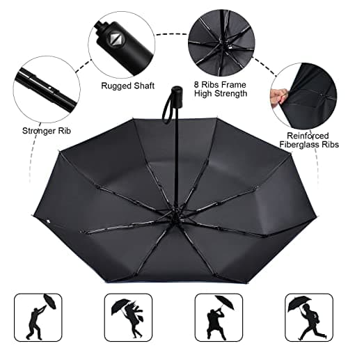 Vicloon Travel Umbrella 8 Ribs UV Sun Umbrella, Automatic Open & Close — view 3