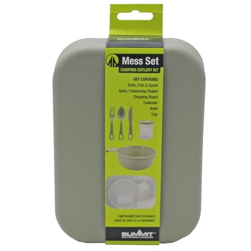 Camping Mess Tin, Outdoor Eating, Drinking Gear - 7 piece Set With Accessories Cutlery Bowl Cup and Chopping Board (Green 2564) — view 2