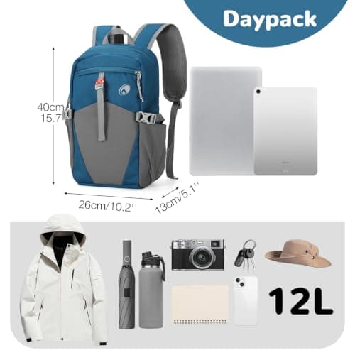Outplea 12L Small Hiking Backpack for Man Women Kids, Mini Waterproof Casual Daypack with Phone Holder, Children's Outdoor Rucksack, Blue — view 5
