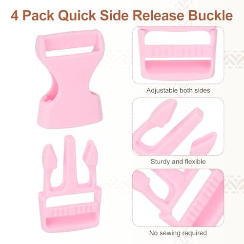 PATIKIL 4pcs Quick Side Release Buckle 0.8" Plastic Belt Clip Pink — view 3